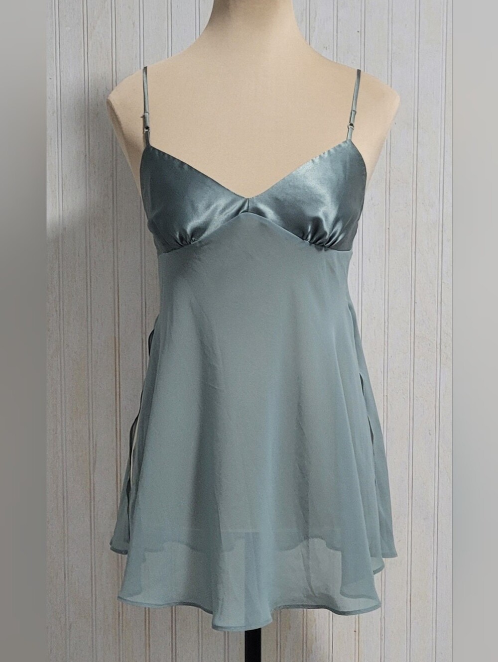 Victoria's Secret Vintage Y2K Dusty Teal Sheer Babydoll Chemise Top XS